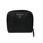 Prada Bifold Wallet Black Zip Around Leather