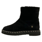 Chanel Short Boots 36 C Black Chain Shearling