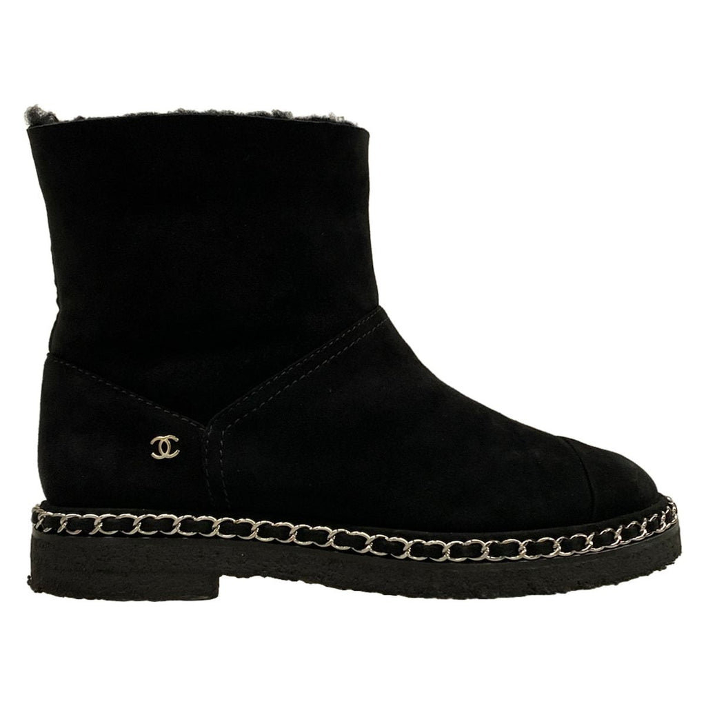 Chanel Short Boots 36 C Black Chain Shearling — view 4