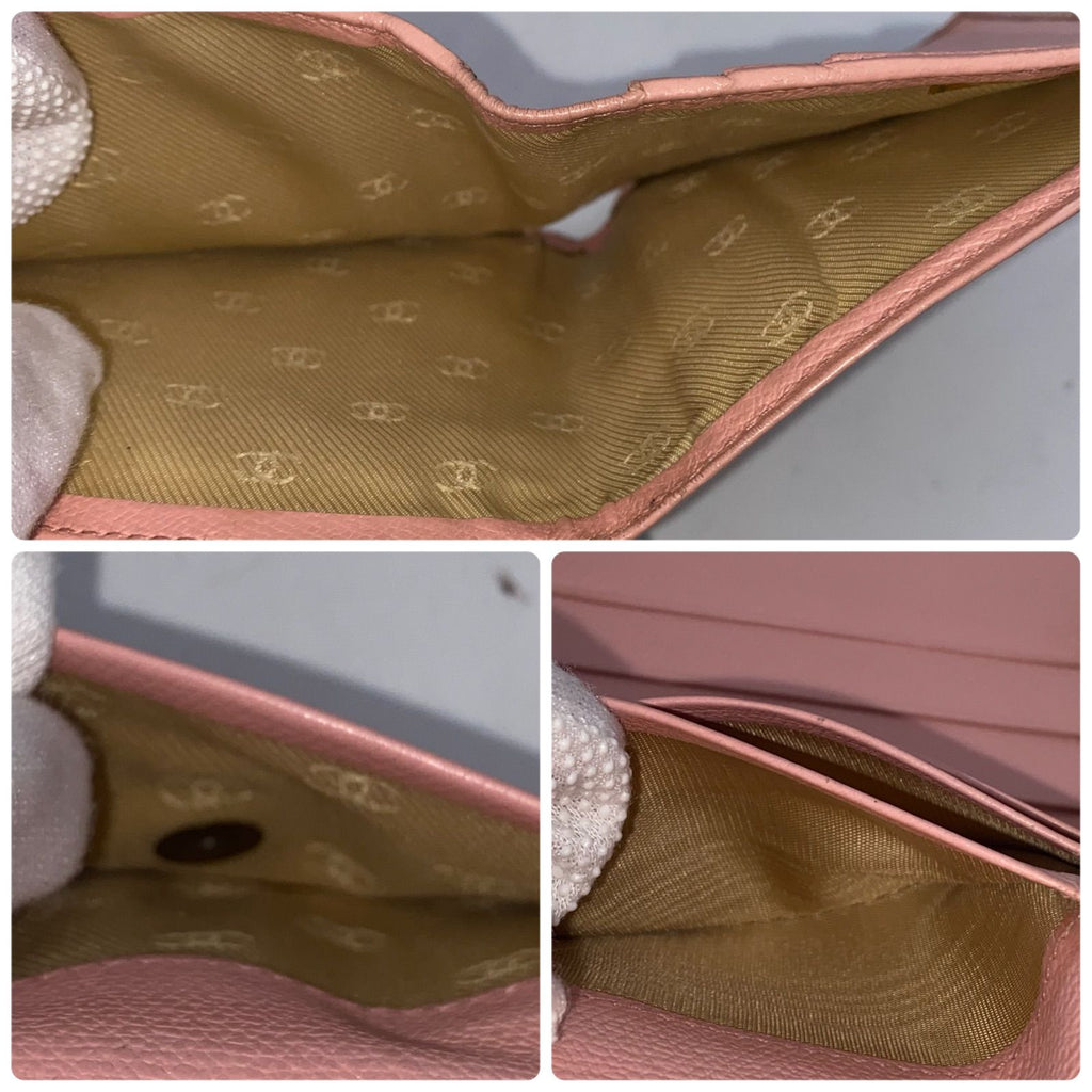 Chanel Wallet Trifold Caviar Leather Coco Button CC Logo Pink — view 6