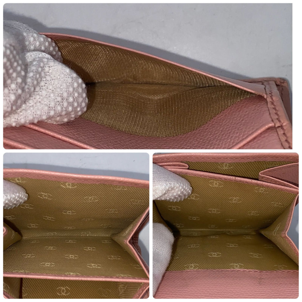 Chanel Wallet Trifold Caviar Leather Coco Button CC Logo Pink — view 8