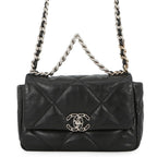 Chanel Chain Shoulder Bag 19 CC Logo Shiny Lambskin Black