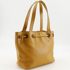 Chanel CC Logo Drawstring Caviar Leather Camel Tote — view 3