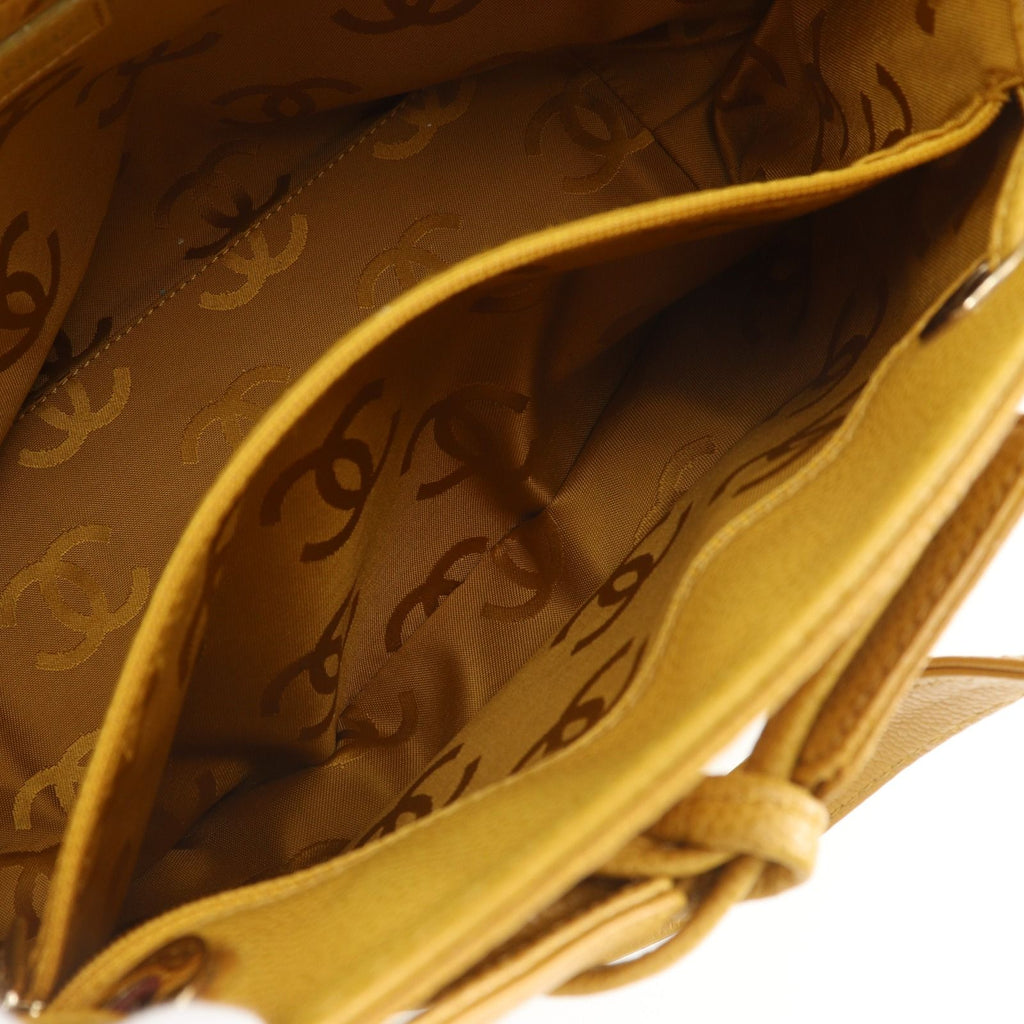 Chanel CC Logo Drawstring Caviar Leather Camel Tote — view 7