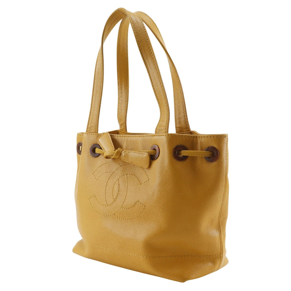 Chanel CC Logo Drawstring Caviar Leather Camel Tote — view 2