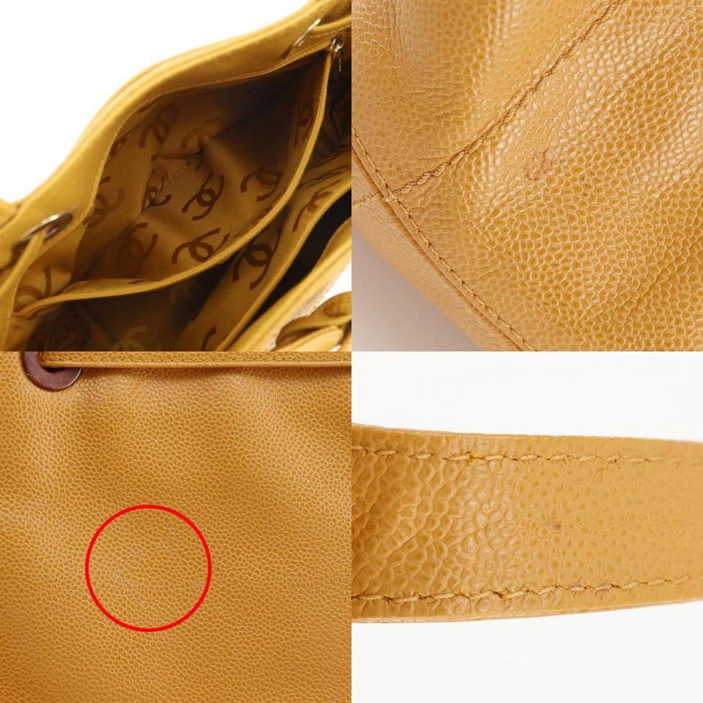 Chanel CC Logo Drawstring Caviar Leather Camel Tote — view 8