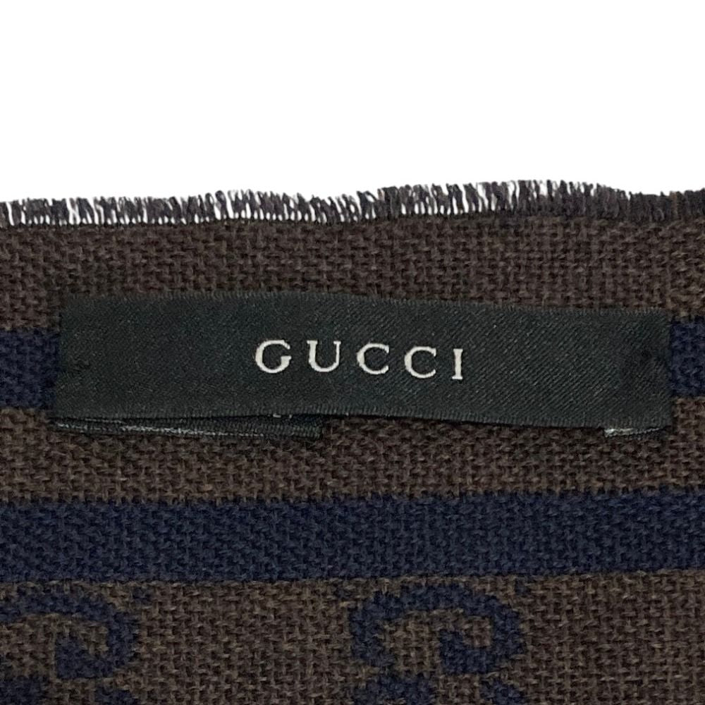 Gucci GG Pattern Jacquard Wool Shawl Brown Navy Scarf — view 5
