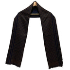 Gucci GG Pattern Jacquard Wool Shawl Brown Navy Scarf — view 3