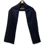 Gucci GG Pattern Jacquard Wool Shawl Brown Navy Scarf — view 4