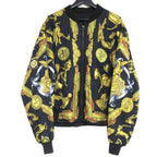 Hermes Silk Twill Scarf Pattern Reversible Zip Up Padded Bomber Jacket 54 Black