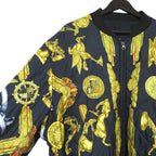 Hermes Silk Twill Scarf Pattern Reversible Zip Up Padded Bomber Jacket 54 Black — view 3