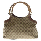 Gucci Bamb GG Canvas Tote Brown Beige Leather Gold