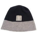 Chanel CC Logo Knit Hat Beanie Gray Black