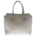Prada Saffiano 2-Way Shoulder Bag Gray Beige Leather Gold