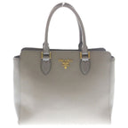 Prada Saffiano 2-Way Shoulder Bag Gray Beige Leather Gold