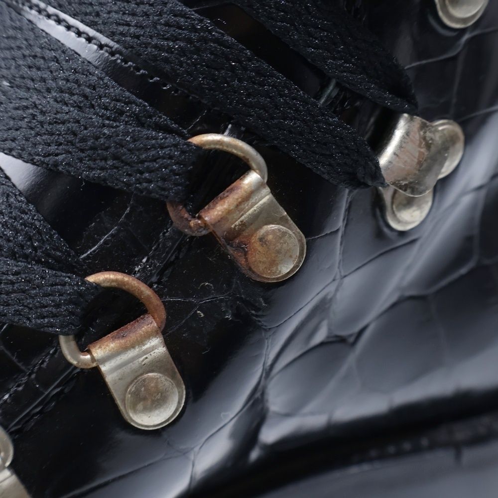 Celine Croco Embossed Leather Lace Up Boots Black — view 6