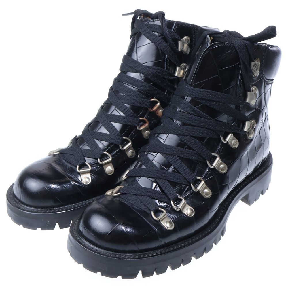Celine Croco Embossed Leather Lace Up Boots Black — view 2