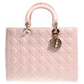 Dior Lady Large 2-Way Tote Shoulder Bag Baby Pink Leather Gold