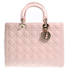 Dior Lady Large 2-Way Tote Shoulder Bag Baby Pink Leather Gold