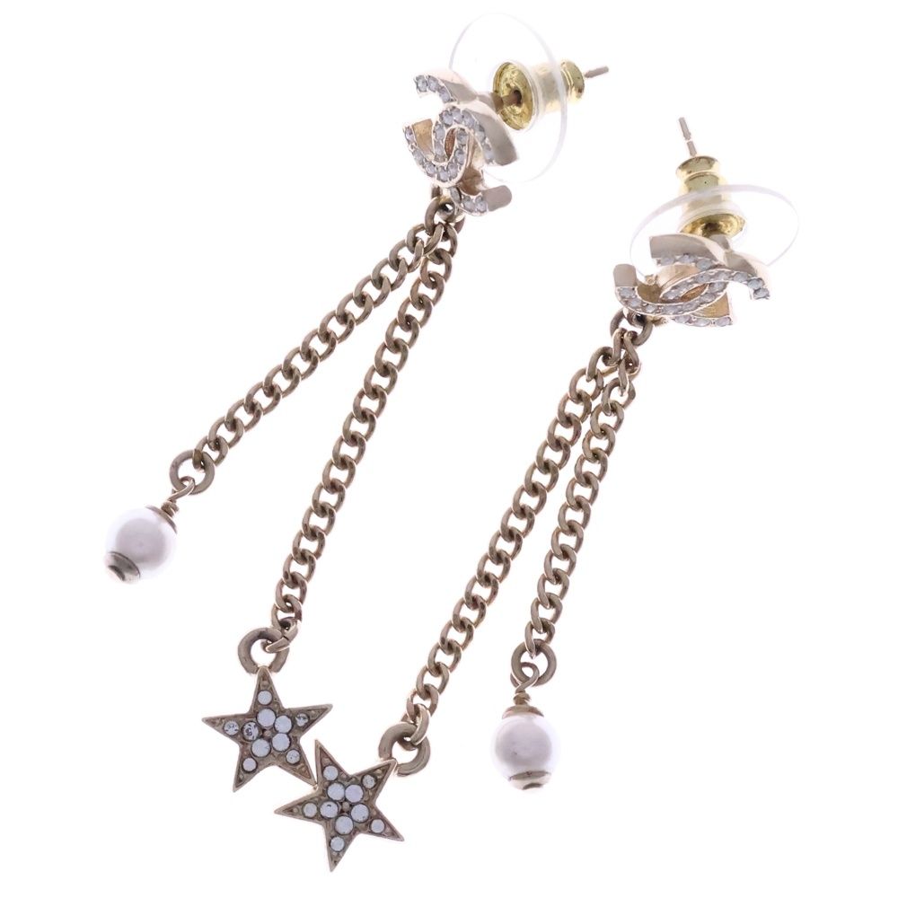 Chanel CC Star Rhinestone CC Logo Earrings Gold