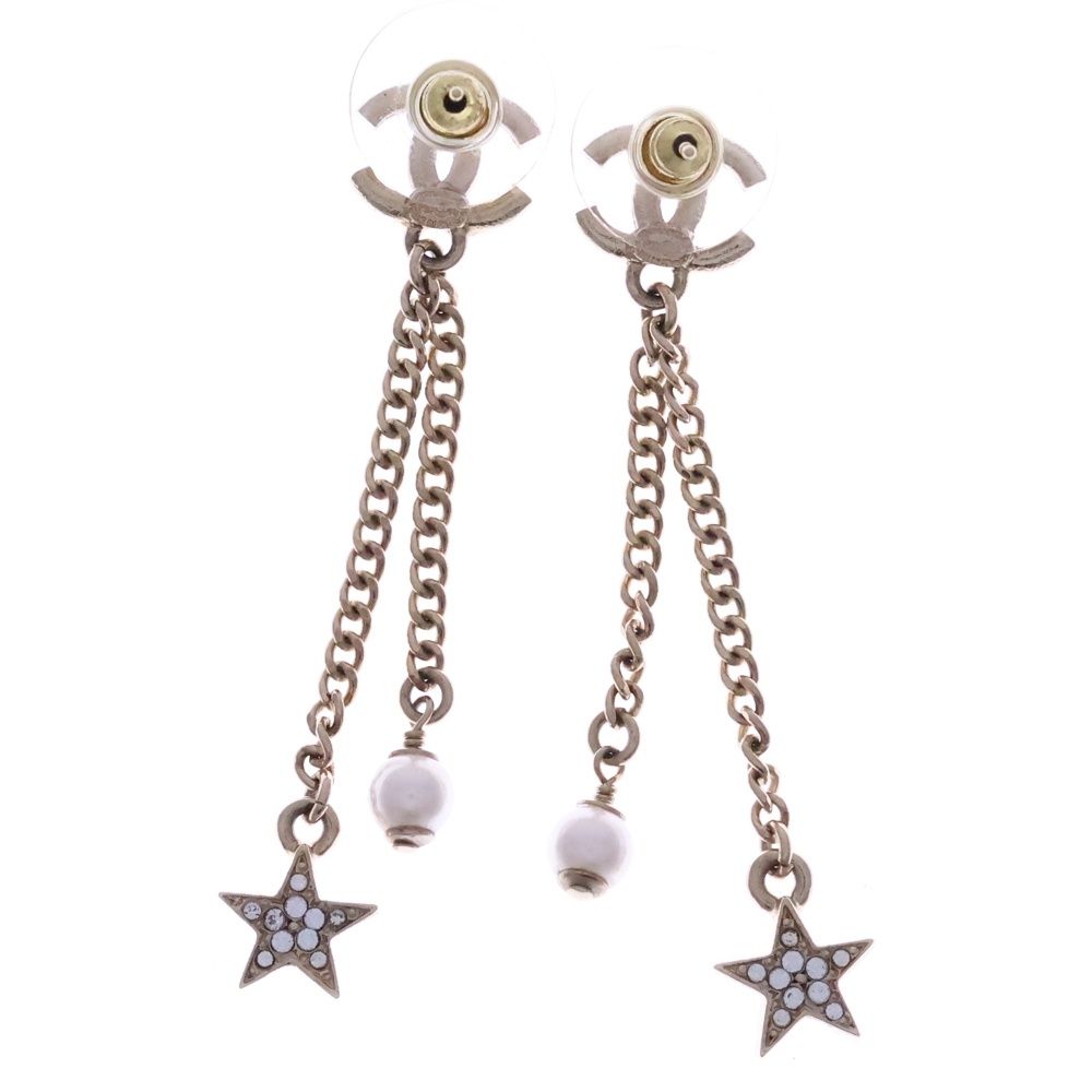 Chanel CC Star Rhinestone CC Logo Earrings Gold — view 2