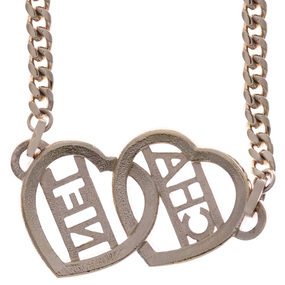 Chanel Heart Rhinestone Logo Necklace Gold — view 3