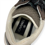 Chanel Sneakers Shoes Mesh Suede Leather Brown Green CC Logo — view 7