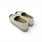 Chanel Flat Shoes Fabric Leather Ivory Black CC Logo Espadrille Chain — view 4