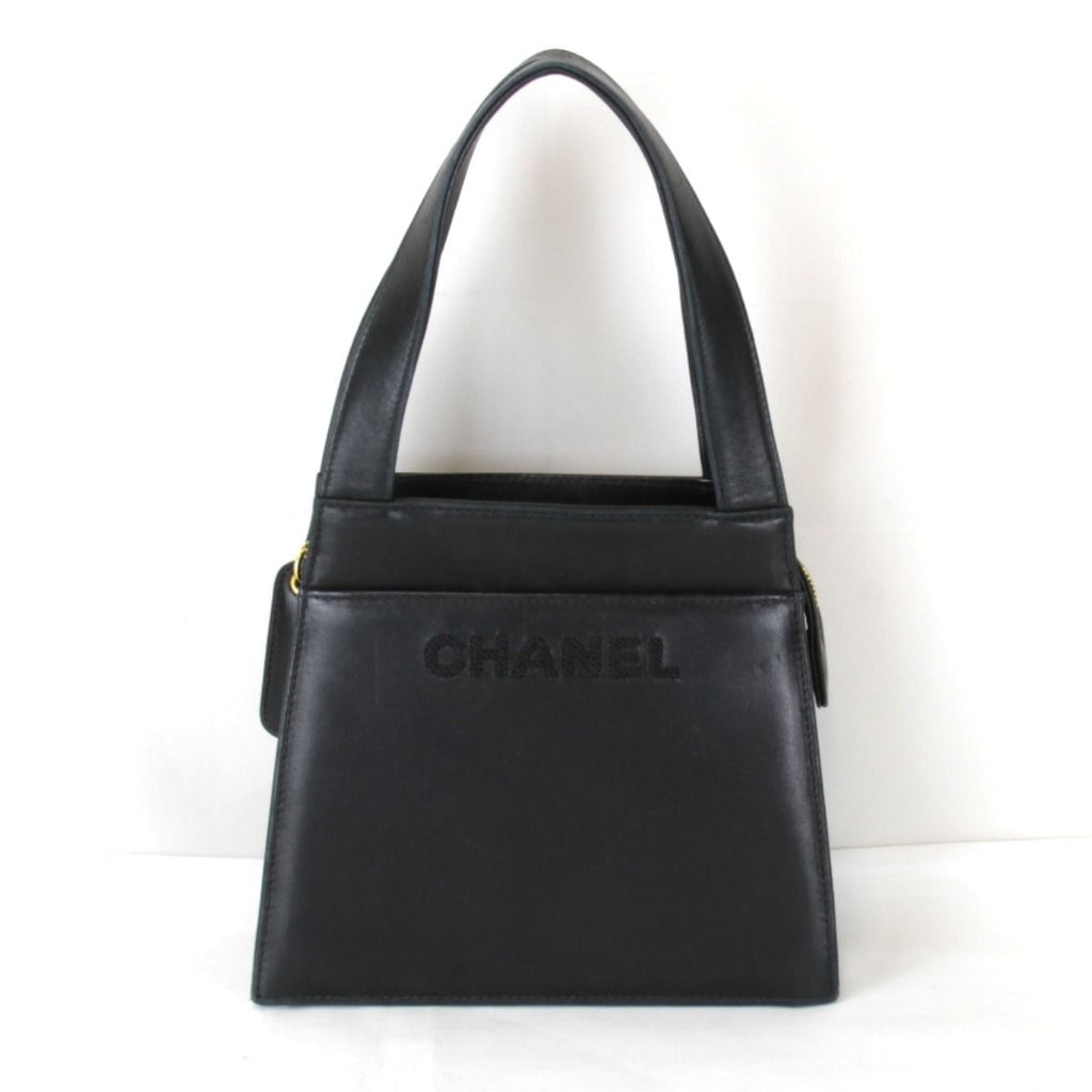 Chanel Price Logo Lambskin Gold Handbag Leather Black