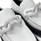 Louis Vuitton Academy Line Loafers Leather Shoes White Black Chain Monogram — view 9