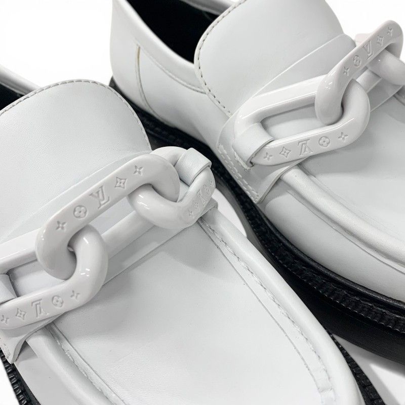 Louis Vuitton Academy Line Loafers Leather Shoes White Black Chain Monogram — view 9