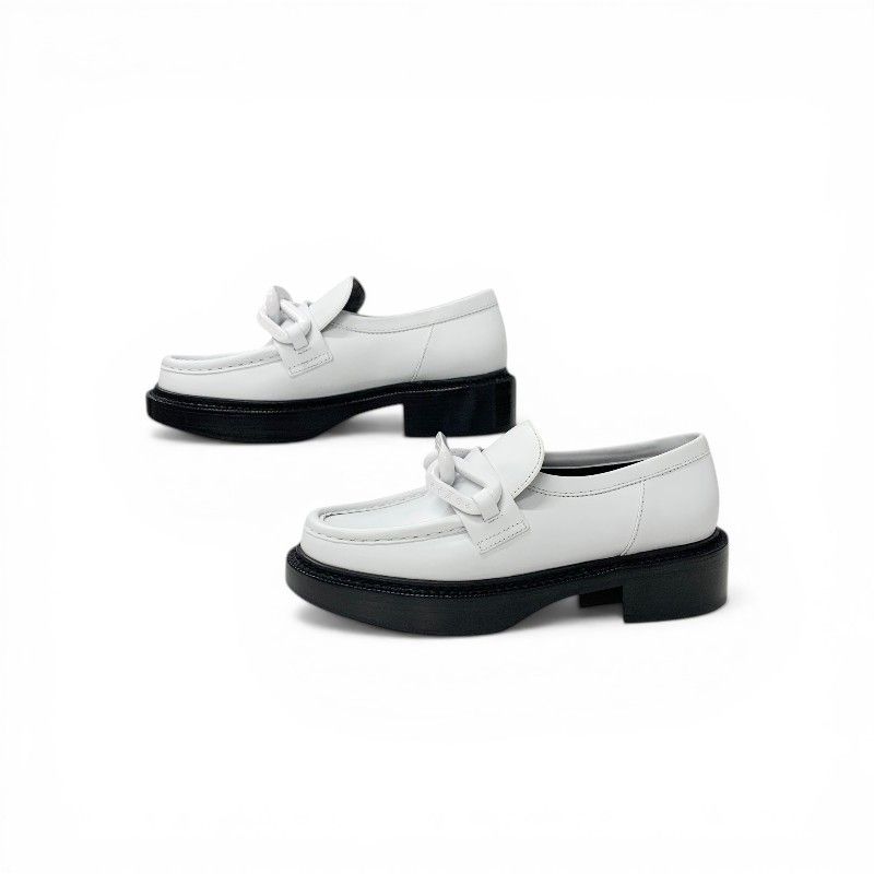 Louis Vuitton Academy Line Loafers Leather Shoes White Black Chain Monogram — view 3
