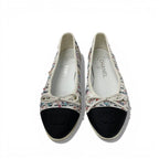 Chanel Flat Shoes Tweed White Black Multicolor CC Logo Ribbon — view 2