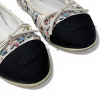Chanel Flat Shoes Tweed White Black Multicolor CC Logo Ribbon — view 9