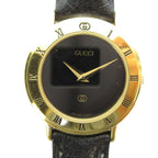 Gucci L Watch Quartz Black Dial Leather Gold