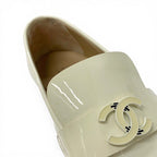 Chanel Loafers Leather Shoes Patent Ivory CC Logo Flat — view 9