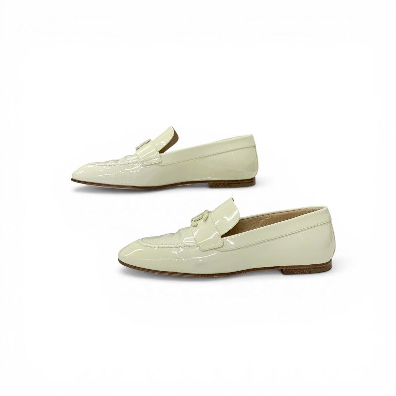 Chanel Loafers Leather Shoes Patent Ivory CC Logo Flat — view 3