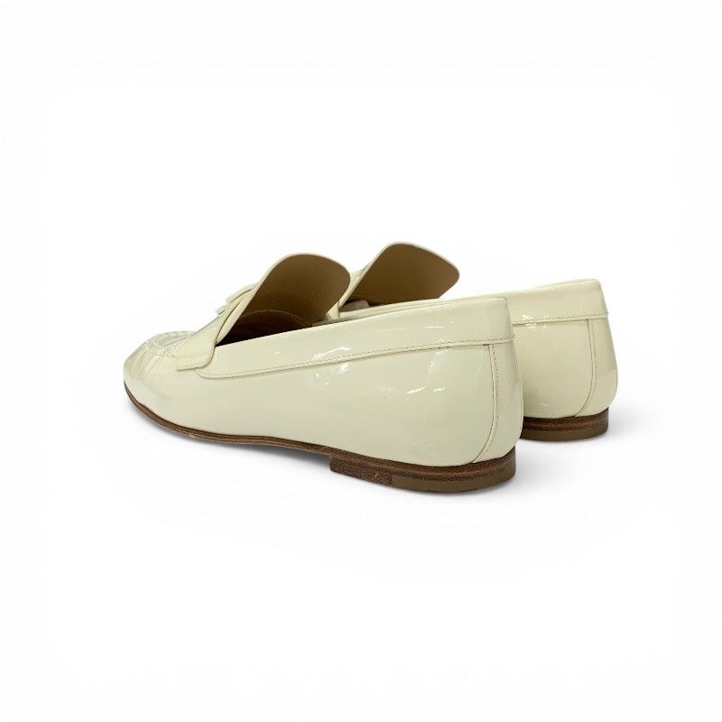 Chanel Loafers Leather Shoes Patent Ivory CC Logo Flat — view 4