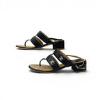 Chanel Sandals Shoes Leather Black Silver CC Logo Quilted Strap — view 3