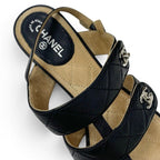 Chanel Sandals Shoes Leather Black Silver CC Logo Quilted Strap — view 7