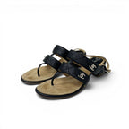 Chanel Sandals Shoes Leather Black Silver CC Logo Quilted Strap