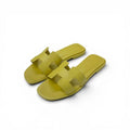 Hermes Oran Sandals Shoes Leather Yellow Flat Mules