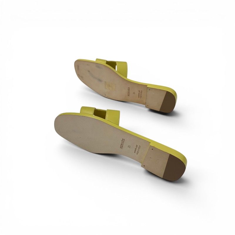 Hermes Oran Sandals Shoes Leather Yellow Flat Mules — view 6