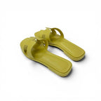 Hermes Oran Sandals Shoes Leather Yellow Flat Mules — view 4
