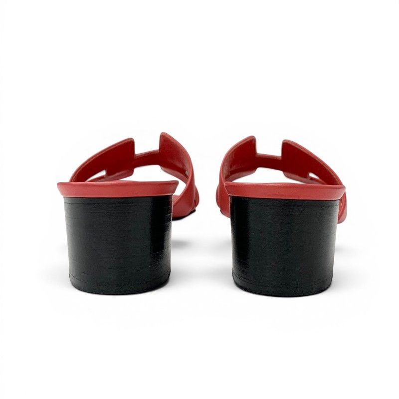 Hermes Oasis Sandals Shoes Leather Red Mules — view 5
