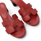 Hermes Oasis Sandals Shoes Leather Red Mules — view 9