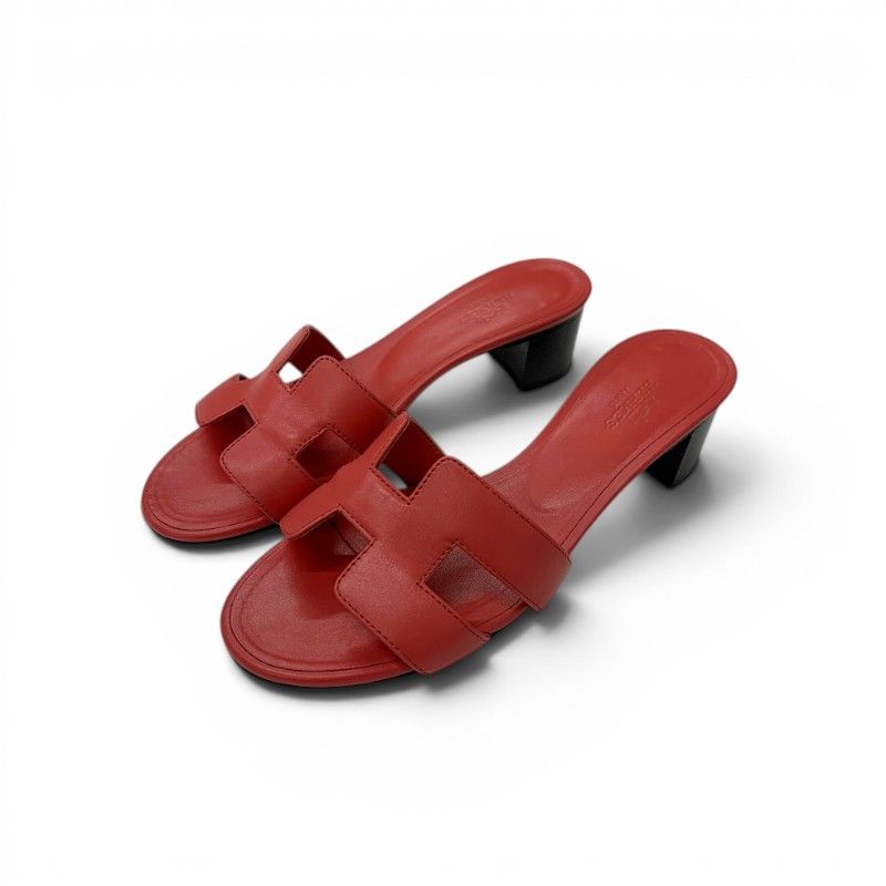 Hermes Oasis Sandals Shoes Leather Red Mules