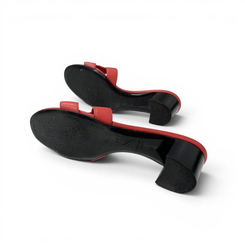 Hermes Oasis Sandals Shoes Leather Red Mules — view 6