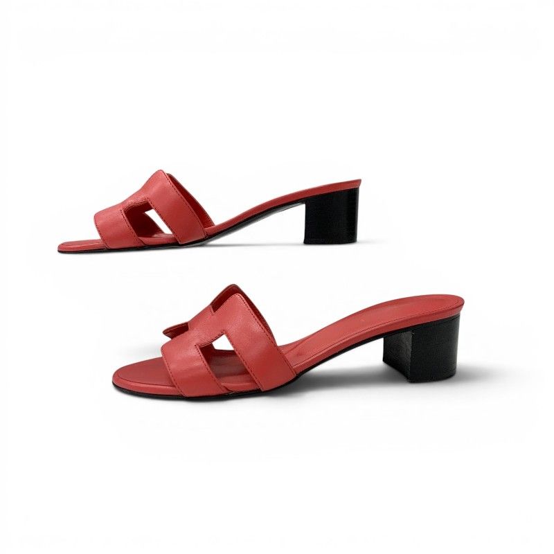 Hermes Oasis Sandals Shoes Leather Red Mules — view 3