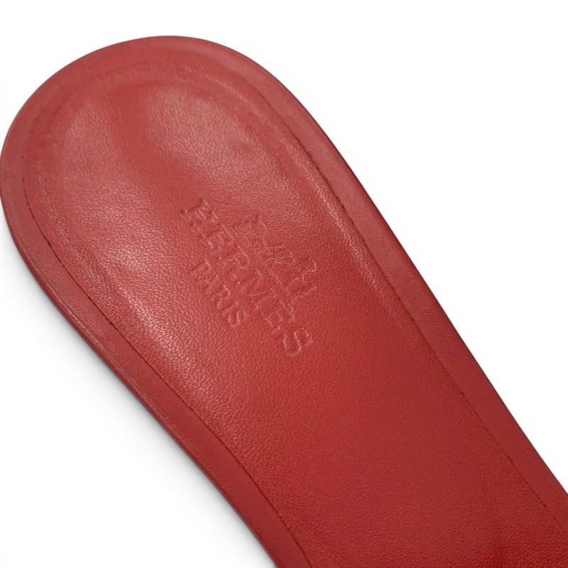 Hermes Oasis Sandals Shoes Leather Red Mules — view 7